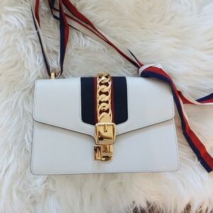 Gucci Calfskin Small Sylvie Shoulder Bag White